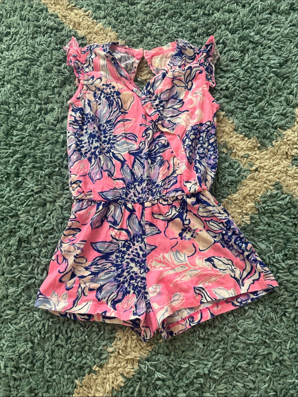 Lilly Pulitzer Pink Floral Girls' Romper with Blue Accents
